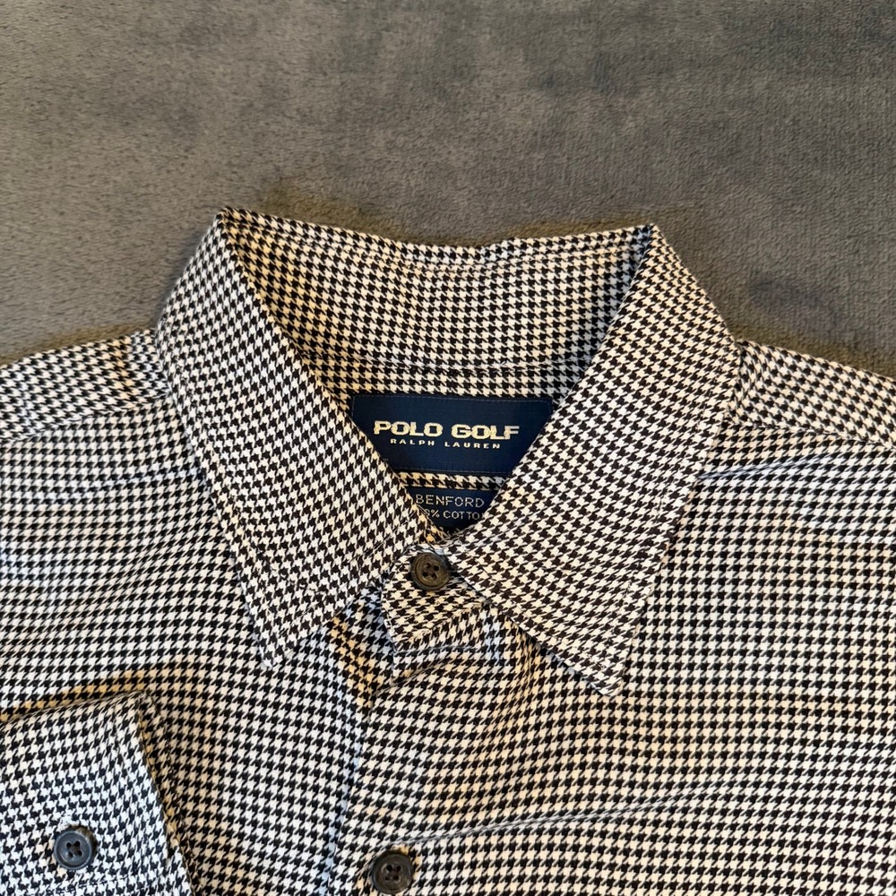 Polo Golf Ralph Lauren Benford Shirt Mens Medium Black White Houndstooth Vintage - Picture 4 of 11